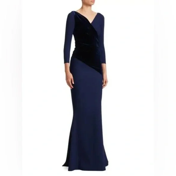 Chiara Boni La Petite Robe Erendira Velvet Trim Long Sleeve Gown - Picture 14 of 14